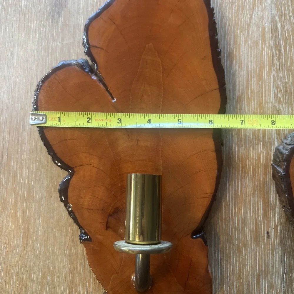Vintage Rustic‎ Live Edge Wood Slab Epoxy Candle Holder MCM Pair Cabin